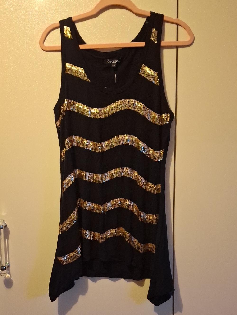 George Black Tank with Gold Sequin Waves